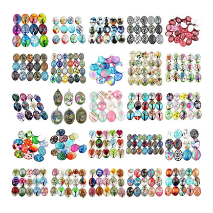 10pcs Glass Cabochons Flower Tree Life Handmade Oval Shape 18x25mm Jewellery Accessories