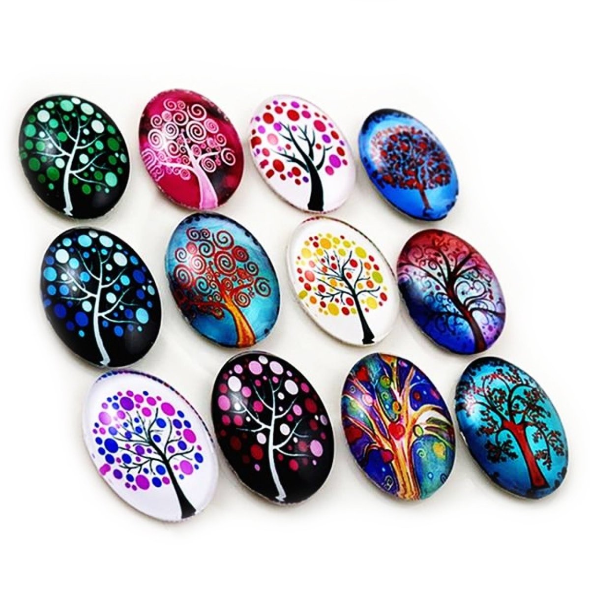 10pcs Glass Cabochons Flower Tree Life Handmade Oval Shape 18x25mm Jewellery Accessories - TREES 1 - Asia Sell