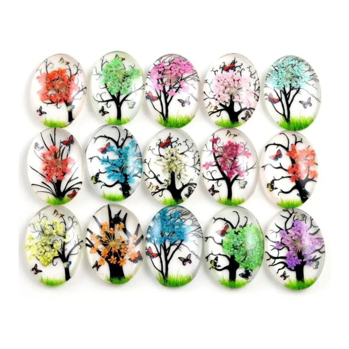 10pcs Glass Cabochons Flower Tree Life Handmade Oval Shape 18x25mm Jewellery Accessories