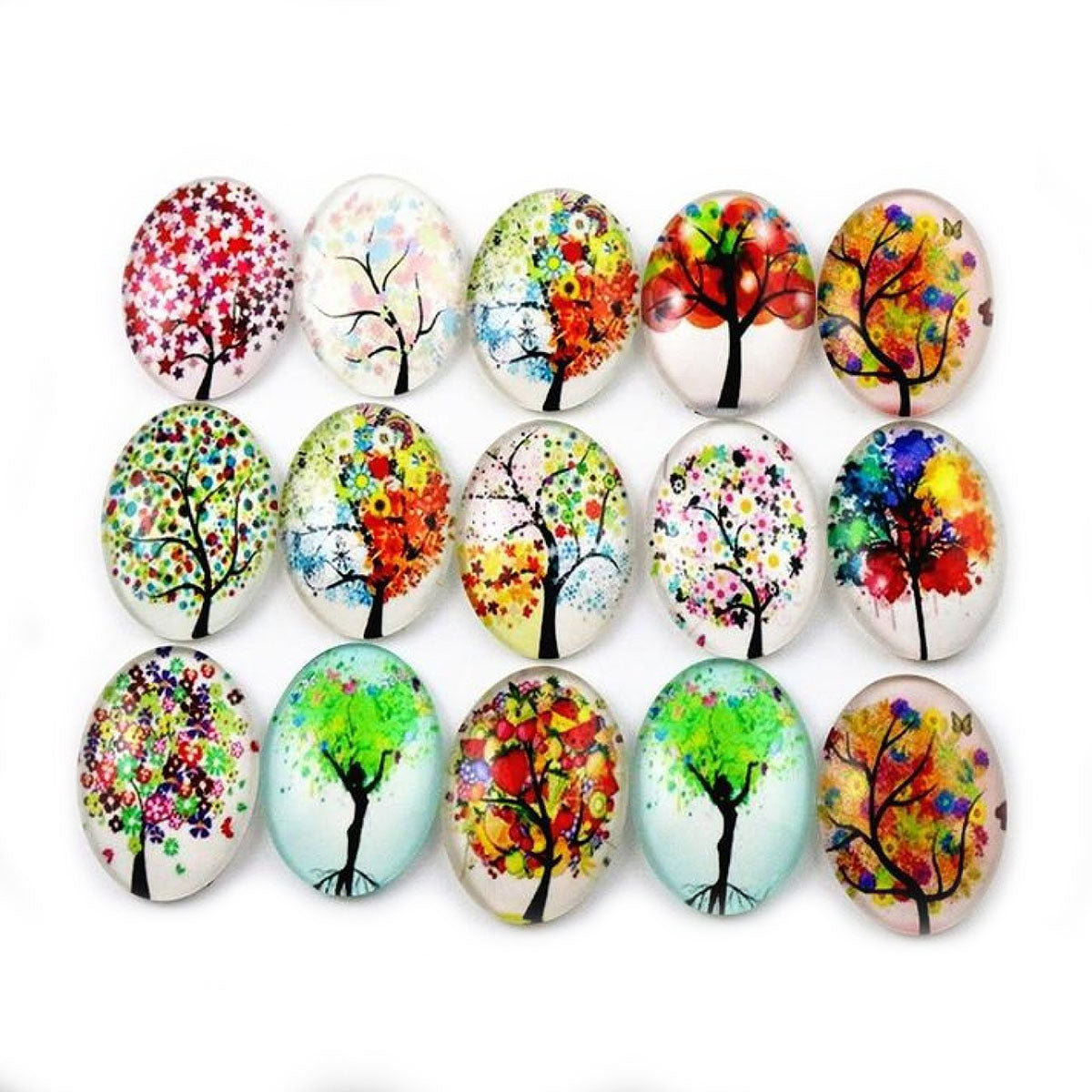 10pcs Glass Cabochons Flower Tree Life Handmade Oval Shape 18x25mm Jewellery Accessories - TREES 3 - Asia Sell