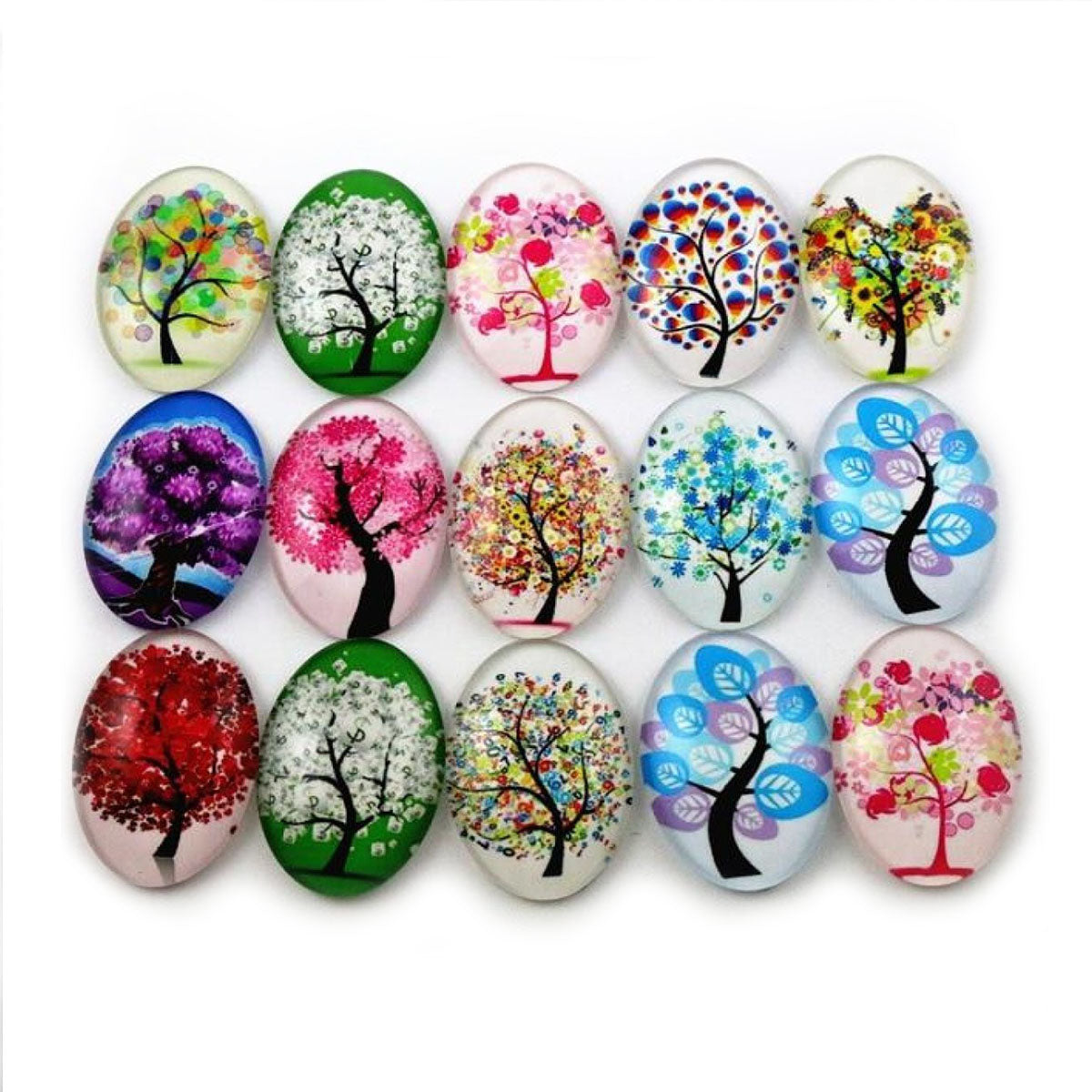 10pcs Glass Cabochons Flower Tree Life Handmade Oval Shape 18x25mm Jewellery Accessories - TREES 5 - Asia Sell