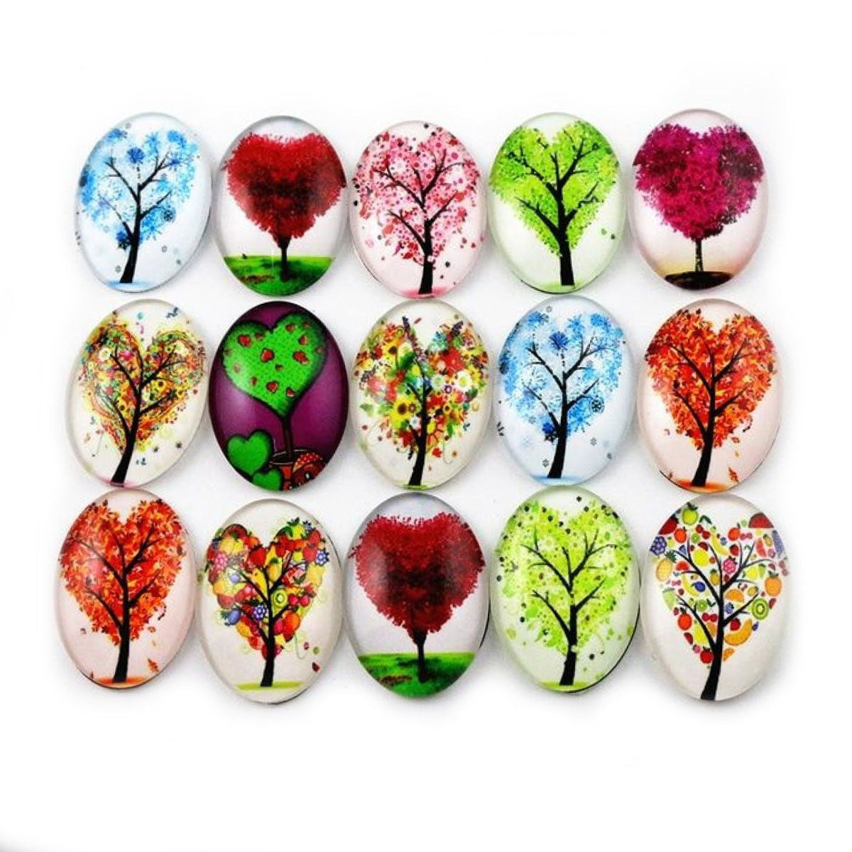 10pcs Glass Cabochons Flower Tree Life Handmade Oval Shape 18x25mm Jewellery Accessories - TREES 6 - Asia Sell