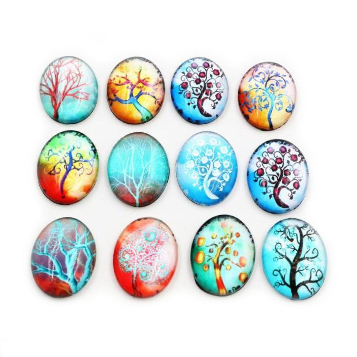 10pcs Glass Cabochons Flower Tree Life Handmade Oval Shape 18x25mm Jewellery Accessories - TREES 8 - Asia Sell