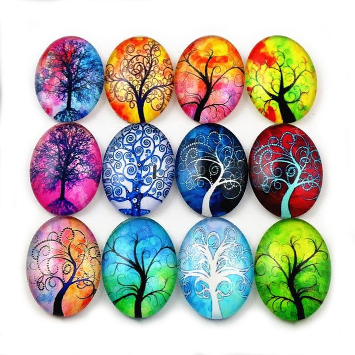 10pcs Glass Cabochons Flower Tree Life Handmade Oval Shape 18x25mm Jewellery Accessories - TREES 9 - Asia Sell