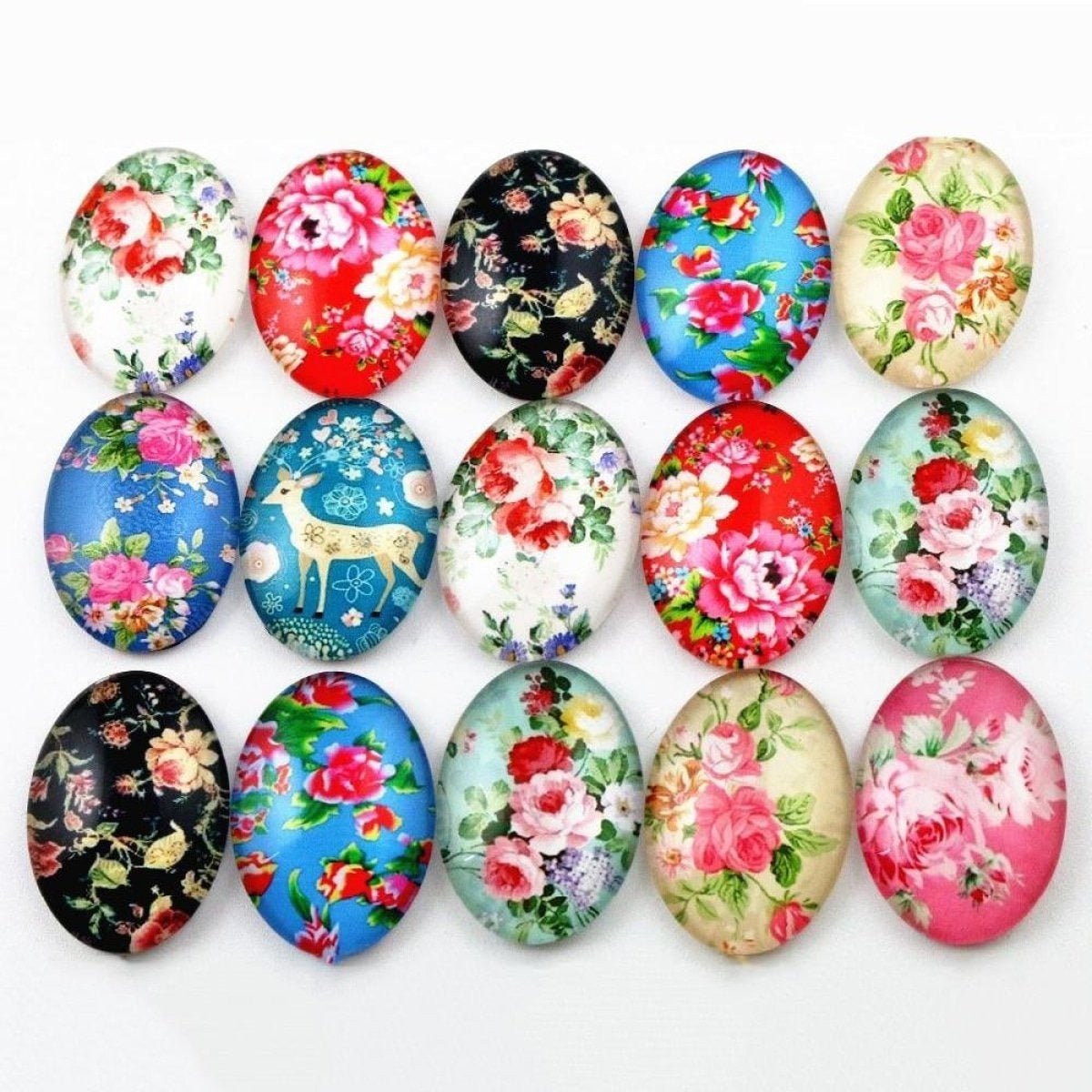 10pcs Glass Cabochons Oval Shape 18x25mm Jewellery Accessories Flower Design 3 - - Asia Sell