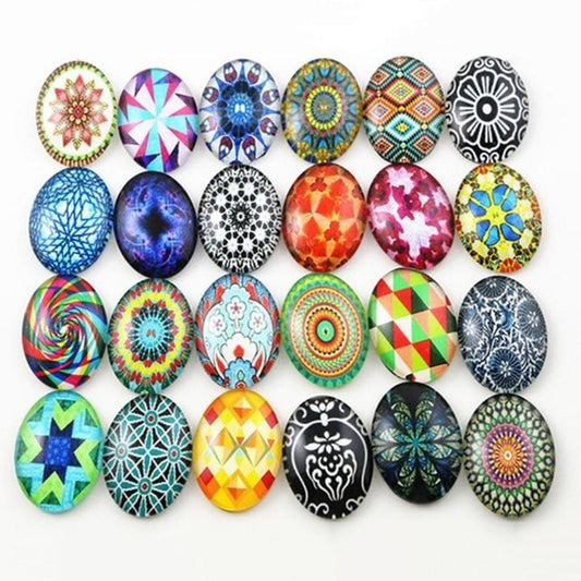 10pcs Glass Cabochons Oval Shape 18x25mm Jewellery Accessories Pattern 1 - Asia Sell