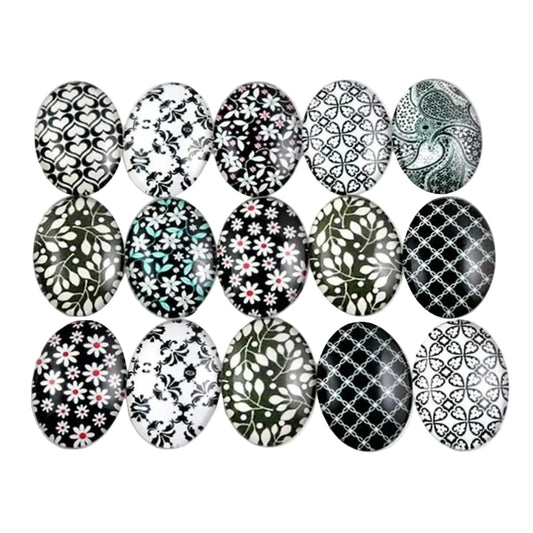 10pcs Glass Cabochons Oval Shape 18x25mm Jewellery Accessories Pattern 8