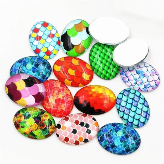 10pcs Glass Cabochons Oval Shape 18x25mm Jewellery Accessories Scales Design 1 - Asia Sell
