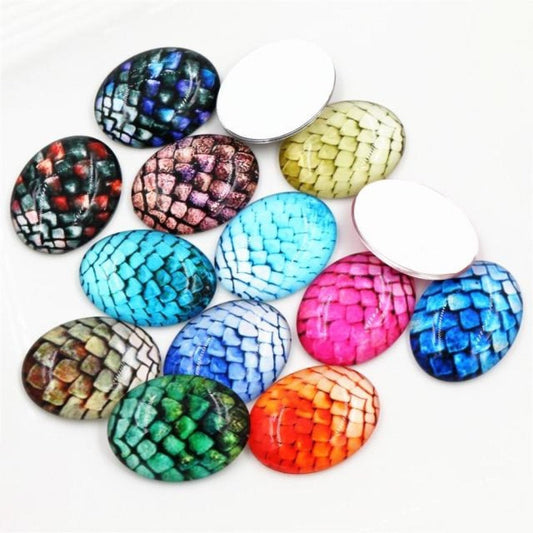10pcs Glass Cabochons Oval Shape 18x25mm Jewellery Accessories Scales Design 2 - Asia Sell