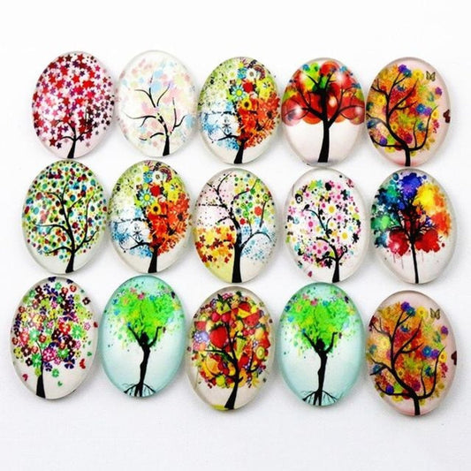 10pcs Glass Cabochons Oval Shape 18x25mm Jewellery Accessories Trees Design 3 - Asia Sell