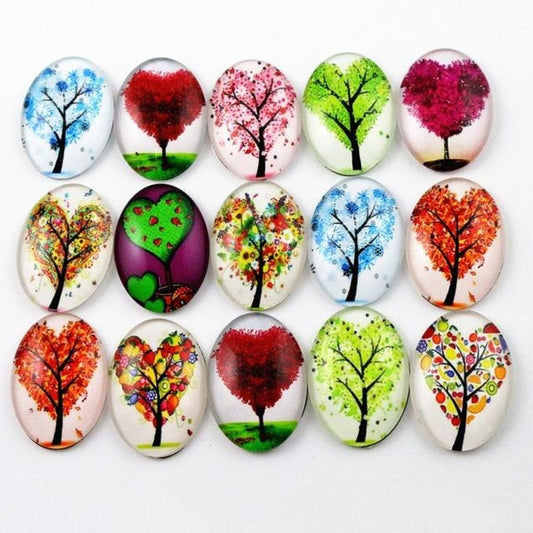 10pcs Glass Cabochons Oval Shape 18x25mm Jewellery Accessories Trees Design 6 - Asia Sell