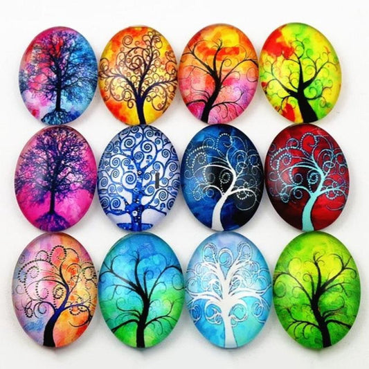 10pcs Glass Cabochons Oval Shape 18x25mm Jewellery Accessories Trees Design 9 - - Asia Sell