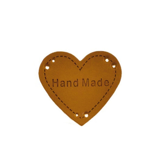 10pcs Heart Shape Faux Leather Clothing Patch Labels for Handmade Clothes Goods Sewing Tags Hand Made Brown PU Leather Applique - Asia Sell