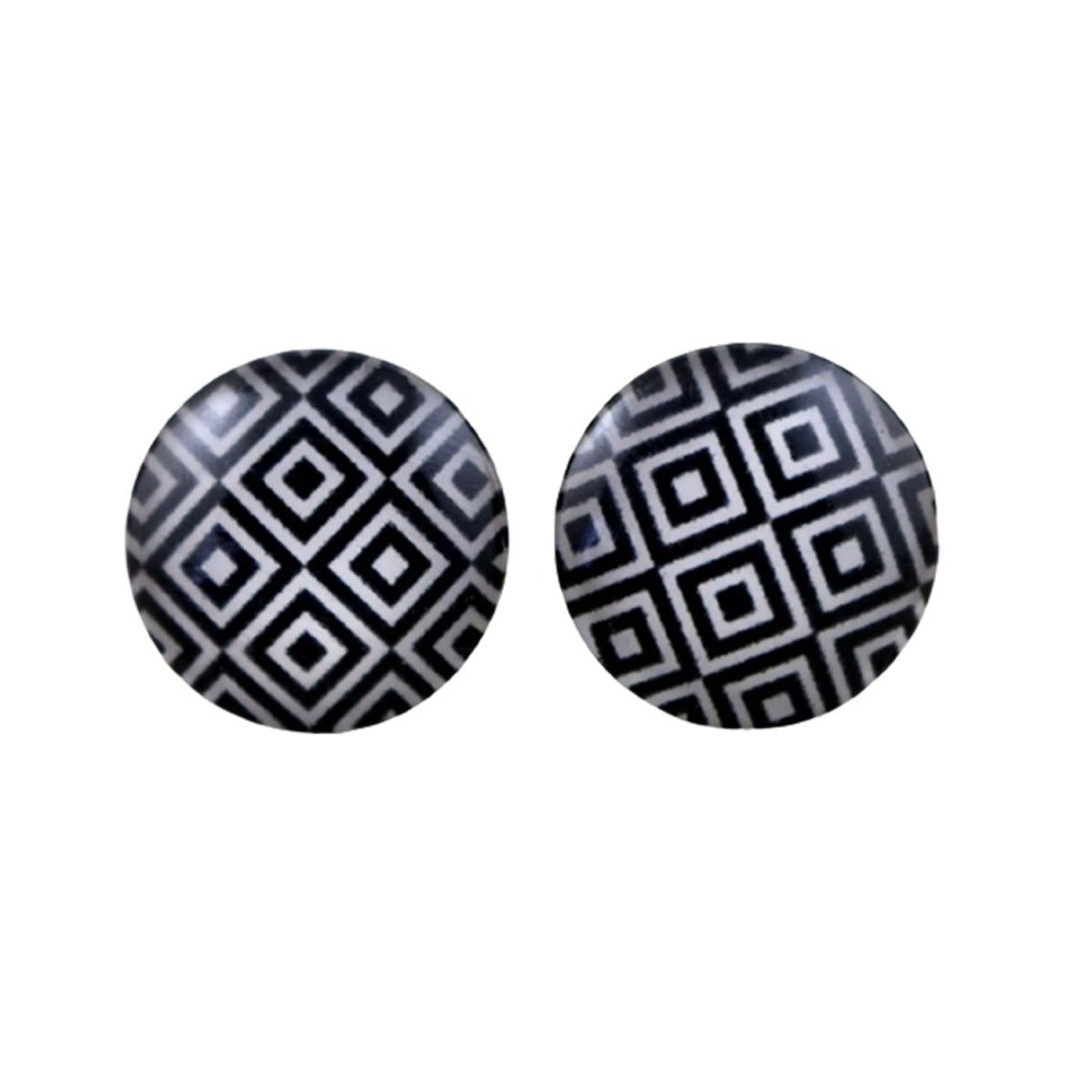 10pcs Photo Glass Cabochons Geometric Pattern 12mm B&W Squares Black White - - Asia Sell