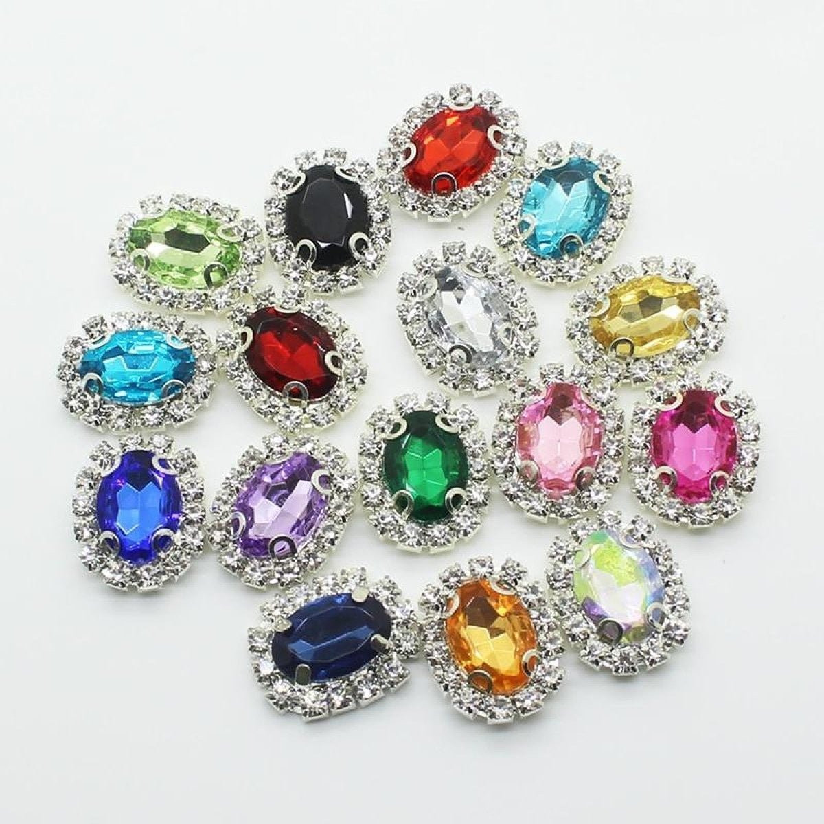 10pcs Rhinestone Cabochon Clothing Buttons Acrylic Gem Sewing Button Decoration Mixed Colours Metal Base Craft 15x20mm - 1 - - Asia Sell