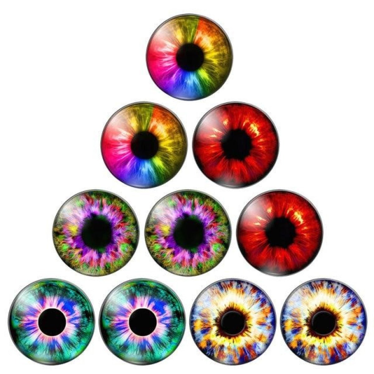 10pcs Round Dragon Cat Eyes Pattern 8mm/10mm/18mm/20mm/25mm Round Photo Glass Cabochon Flat Back - Mix A 10mm - Asia Sell