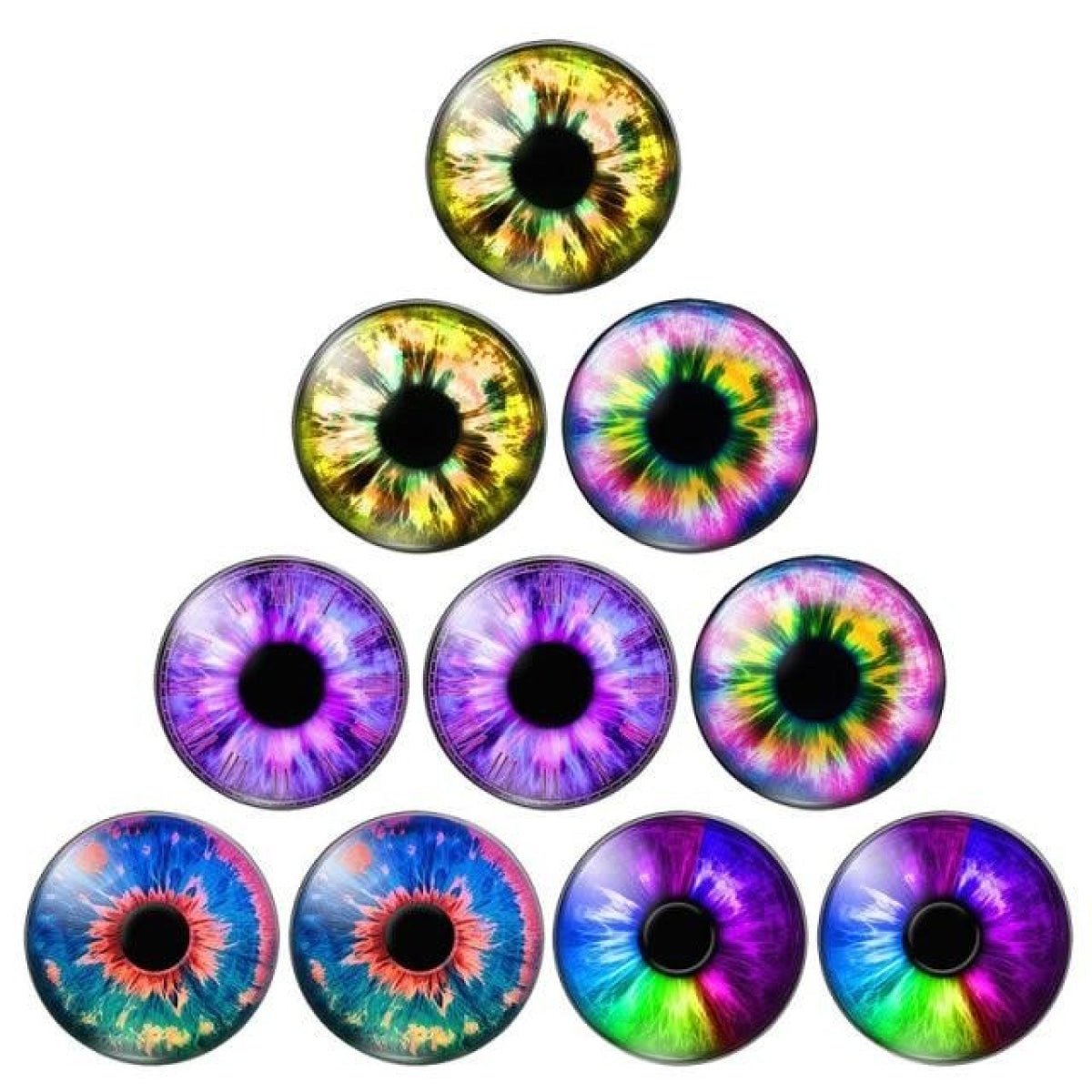 10pcs Round Dragon Cat Eyes Pattern 8mm/10mm/18mm/20mm/25mm Round Photo Glass Cabochon Flat Back - Mix B 10mm - Asia Sell