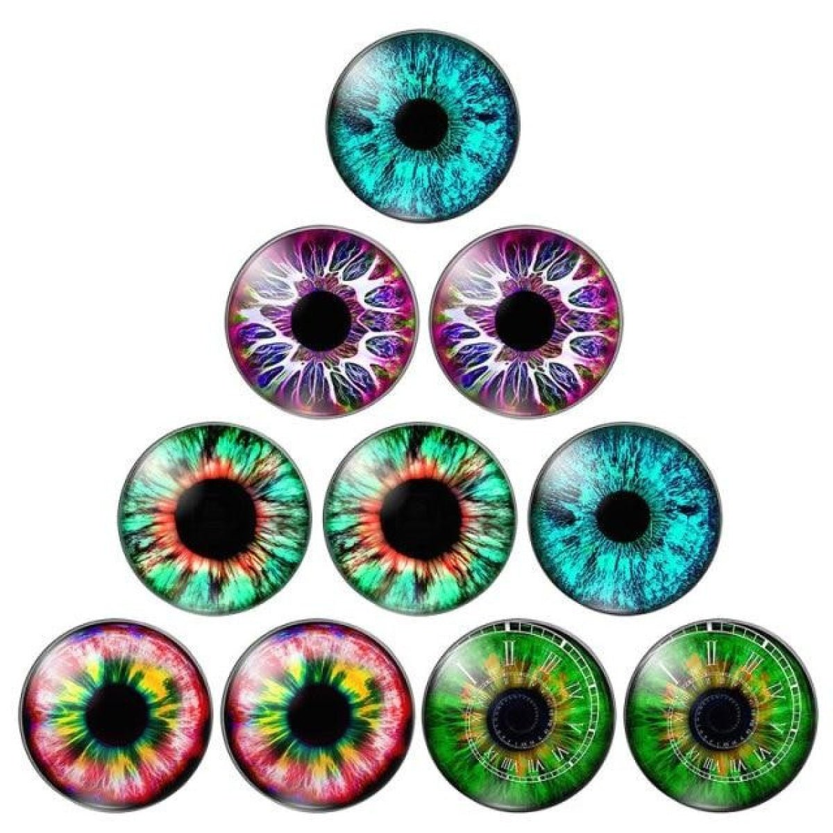 10pcs Round Dragon Cat Eyes Pattern 8mm/10mm/18mm/20mm/25mm Round Photo Glass Cabochon Flat Back - Mix C 10mm - Asia Sell