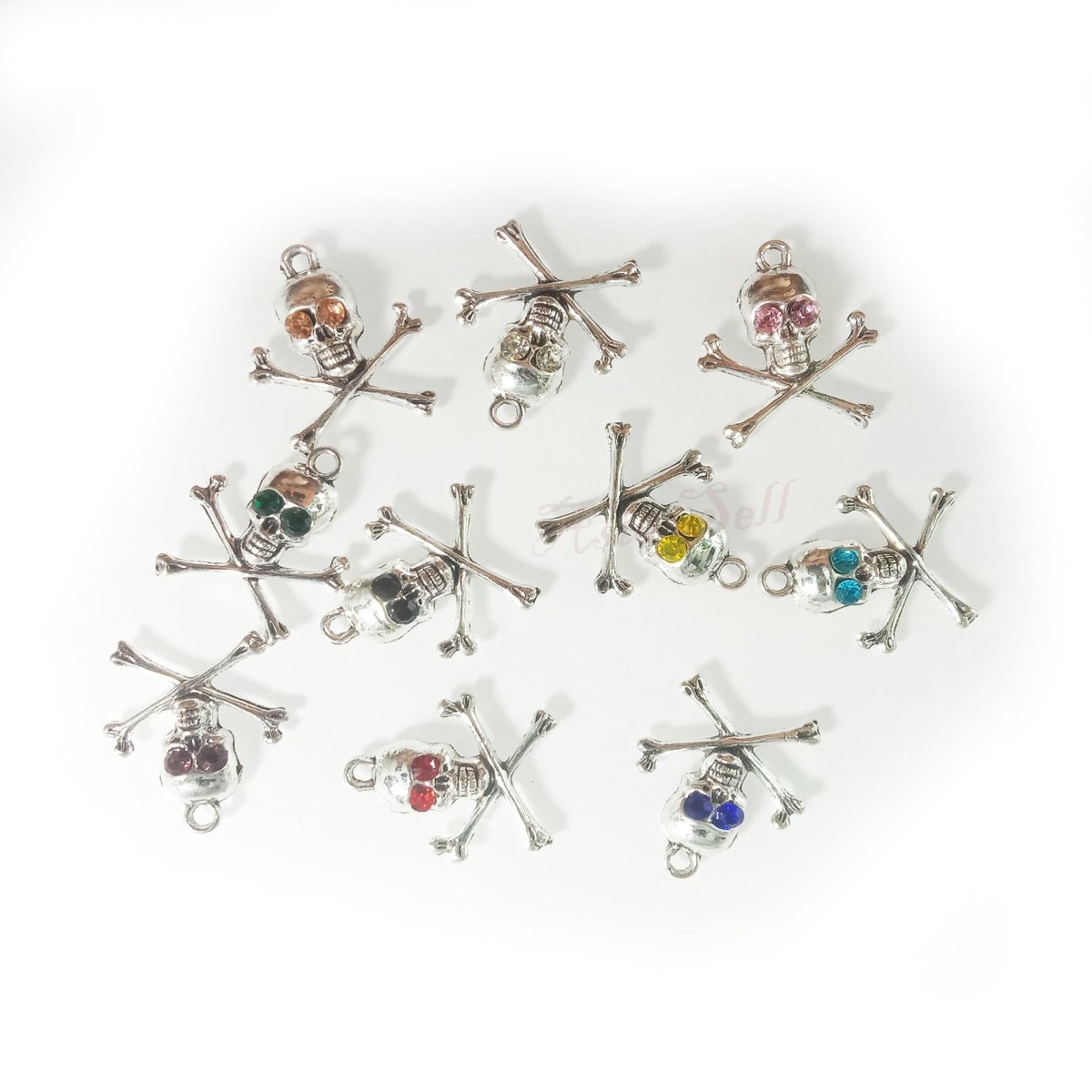 10pcs Skull Crossbones Charms Retro Mixed Crystal Halloween Pendants Tibetan Silver Tone 21x23.5mm - Asia Sell