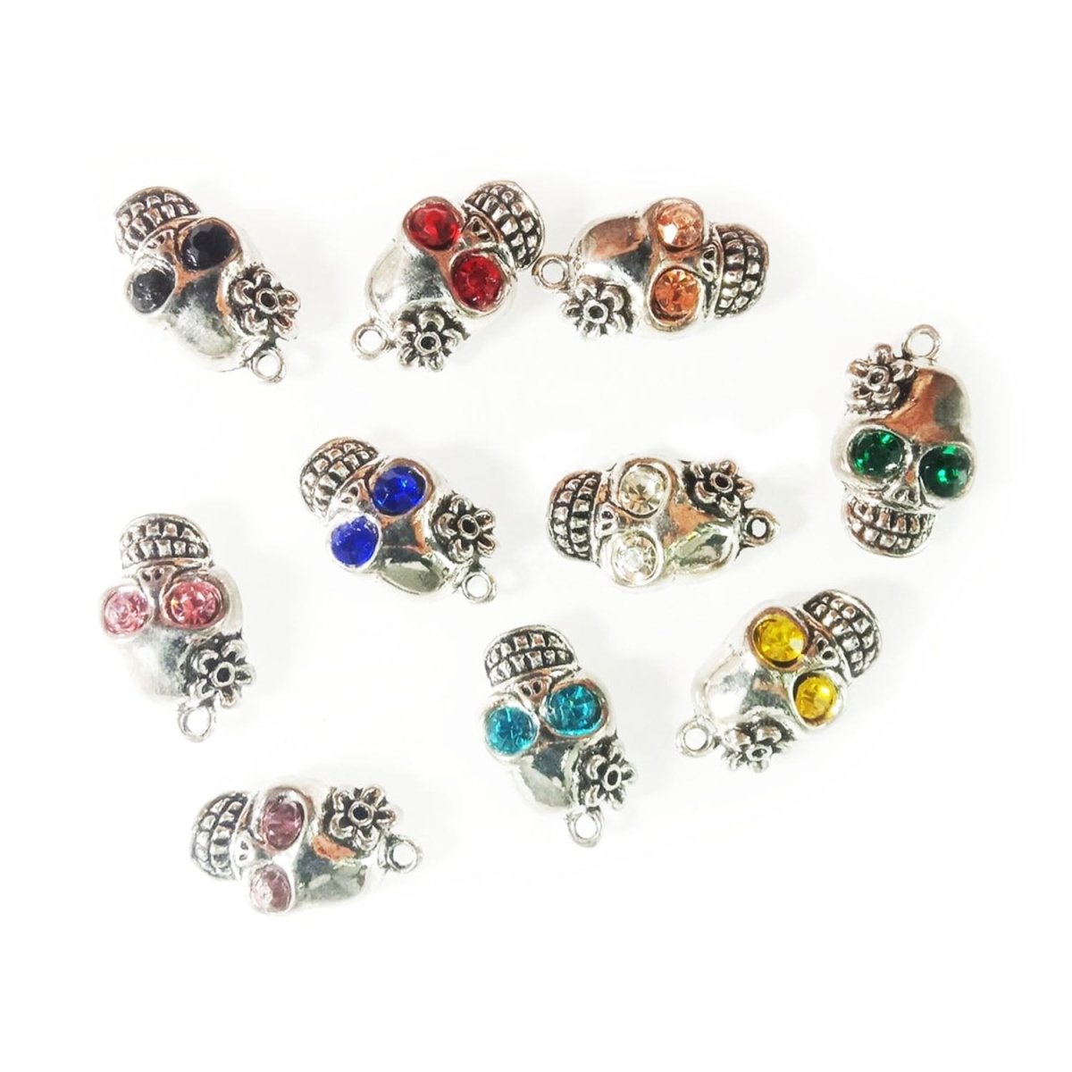 10pcs Skulls Charms Retro Mixed Crystal Halloween Pendants Tibetan Silver Tone 13x22mm - - Asia Sell