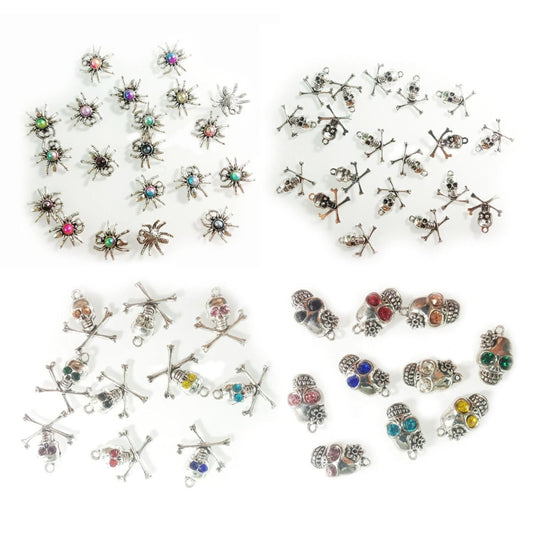 10pcs Skulls Spiders Charms Retro Crystal Halloween Pendants Tibetan Silver Tone - 17x19mm Spiders - Asia Sell