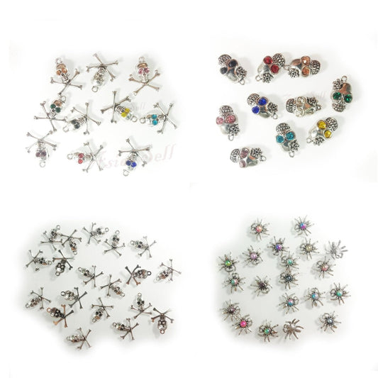 10pcs Skulls Spiders Charms Retro Crystal Halloween Pendants Tibetan Silver Tone - 17x19mm Spiders - - Asia Sell