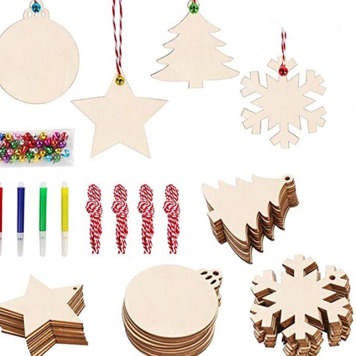 10pcs Wooden Blanks with Thread Christmas Hanging Ornament Forms Tree Bell Star Bauble Snowflake for DIY Craft - Christmas Bell - - Asia Sell