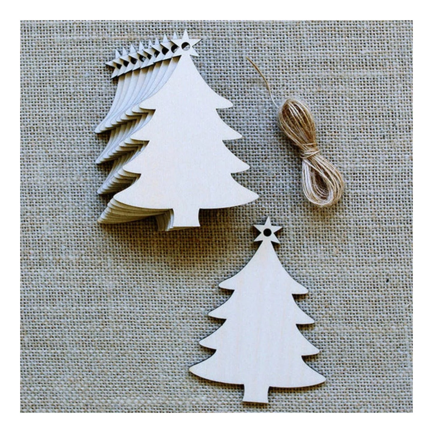 10pcs Wooden Blanks with Thread Christmas Hanging Ornament Forms Tree Bell Star Bauble Snowflake for DIY Craft - Christmas Tree Star of Bethlehem - Asia Sell
