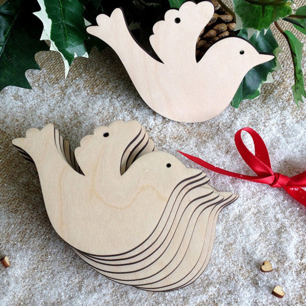 10pcs Wooden Blanks with Thread Christmas Hanging Ornament Forms Tree Bell Star Bauble Snowflake for DIY Craft - Dove Bird - - Asia Sell