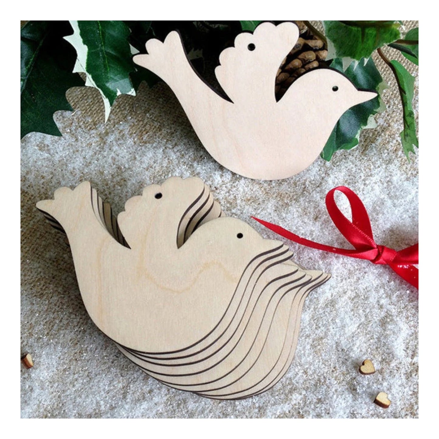 10pcs Wooden Blanks with Thread Christmas Hanging Ornament Forms Tree Bell Star Bauble Snowflake for DIY Craft - Dove Bird - Asia Sell