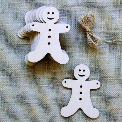 10pcs Wooden Blanks with Thread Christmas Hanging Ornament Forms Tree Bell Star Bauble Snowflake for DIY Craft - Gingerbread Man - - Asia Sell