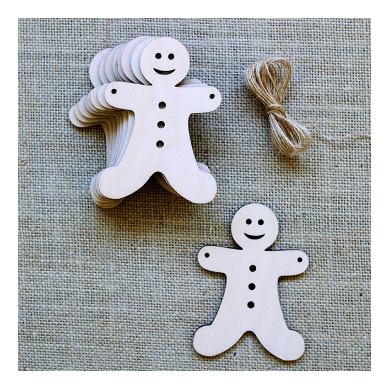 10pcs Wooden Blanks with Thread Christmas Hanging Ornament Forms Tree Bell Star Bauble Snowflake for DIY Craft - Gingerbread Man - Asia Sell