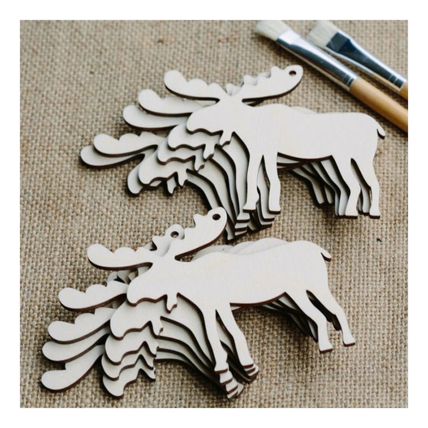 10pcs Wooden Blanks with Thread Christmas Hanging Ornament Forms Tree Bell Star Bauble Snowflake for DIY Craft - Moose - Asia Sell