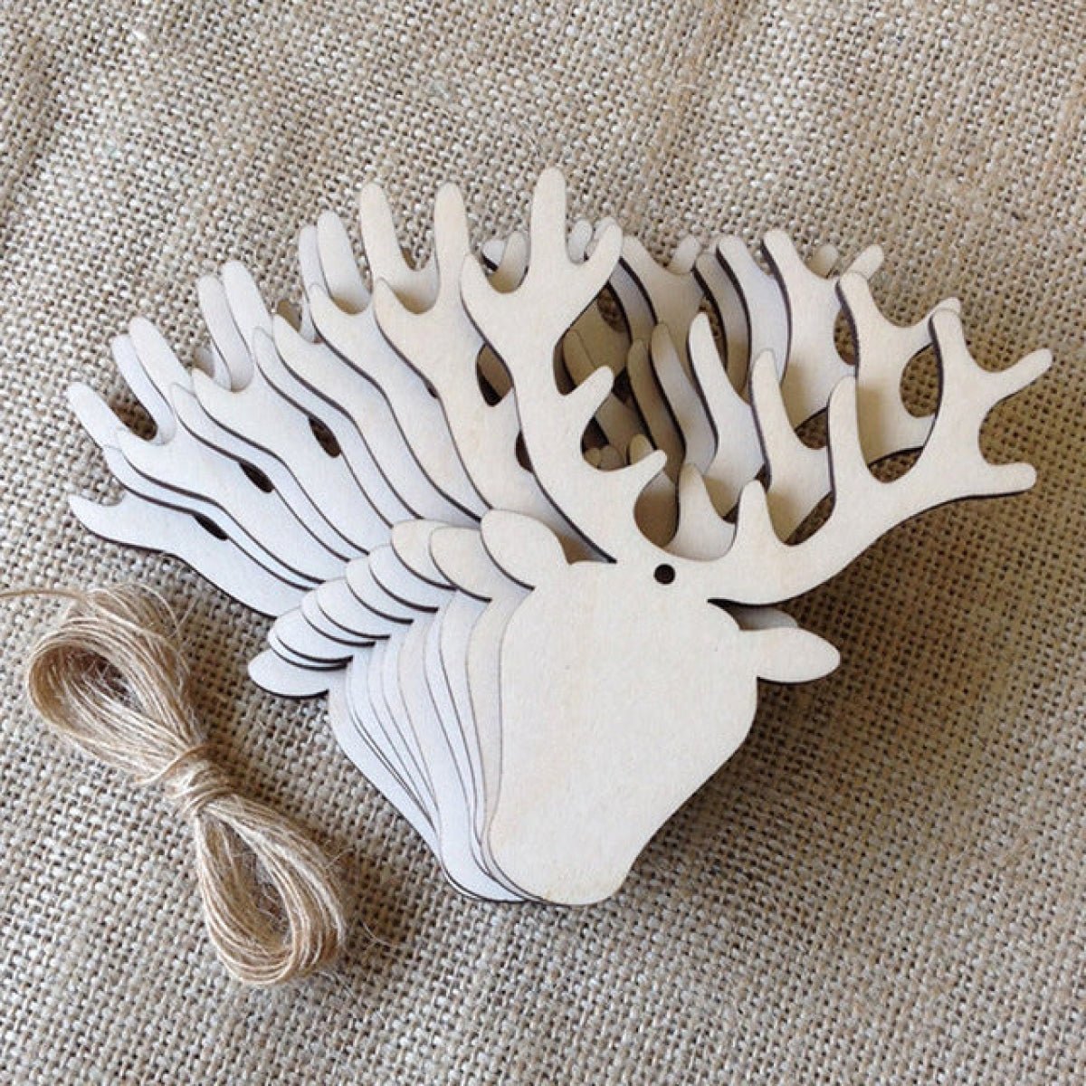 10pcs Wooden Blanks with Thread Christmas Hanging Ornament Forms Tree Bell Star Bauble Snowflake for DIY Craft - Moose Head - - Asia Sell