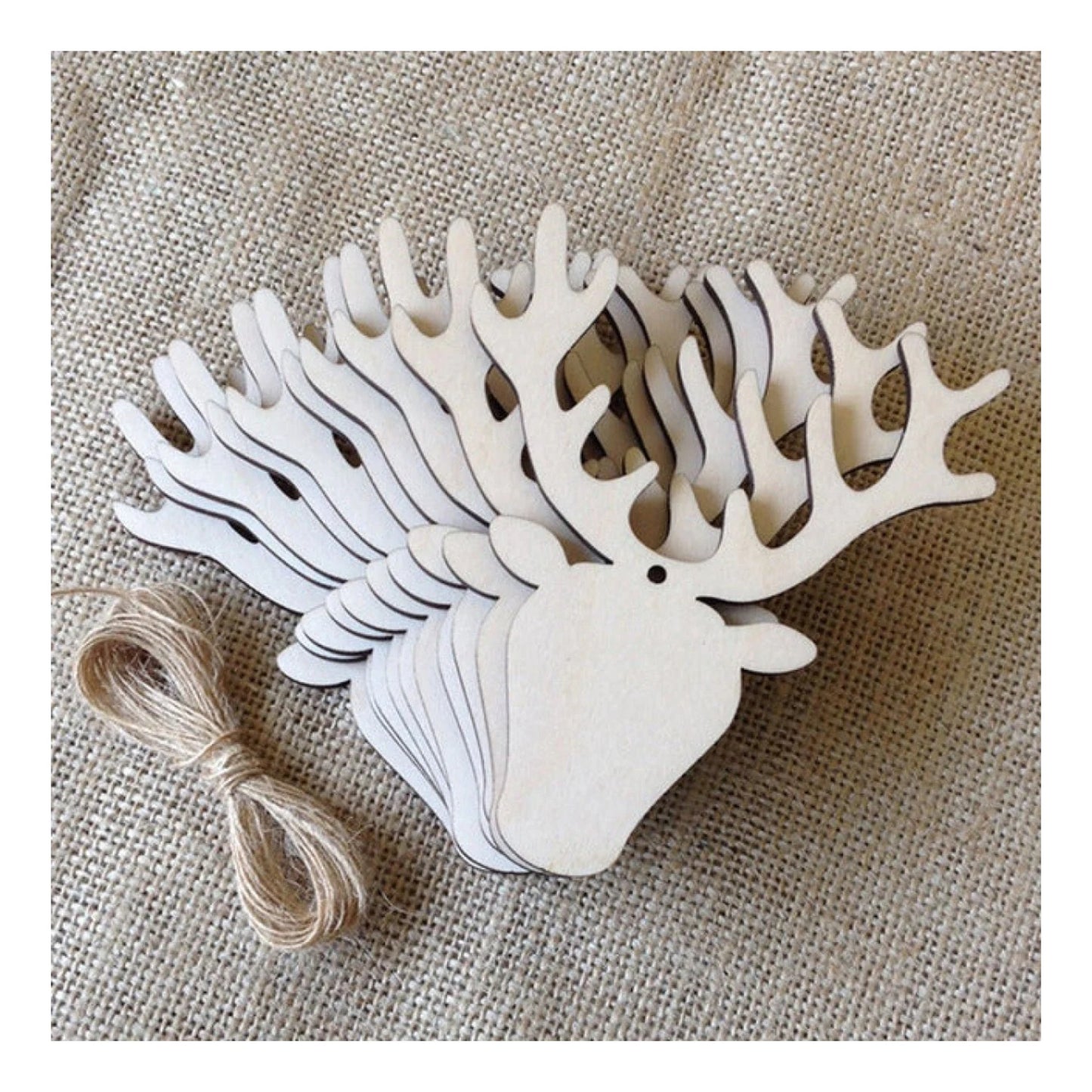10pcs Wooden Blanks with Thread Christmas Hanging Ornament Forms Tree Bell Star Bauble Snowflake for DIY Craft - Moose Head - Asia Sell