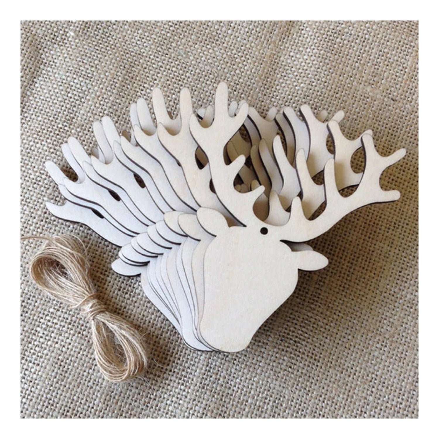 10pcs Wooden Blanks with Thread Christmas Hanging Ornament Forms Tree Bell Star Bauble Snowflake for DIY Craft - Moose Head - Asia Sell
