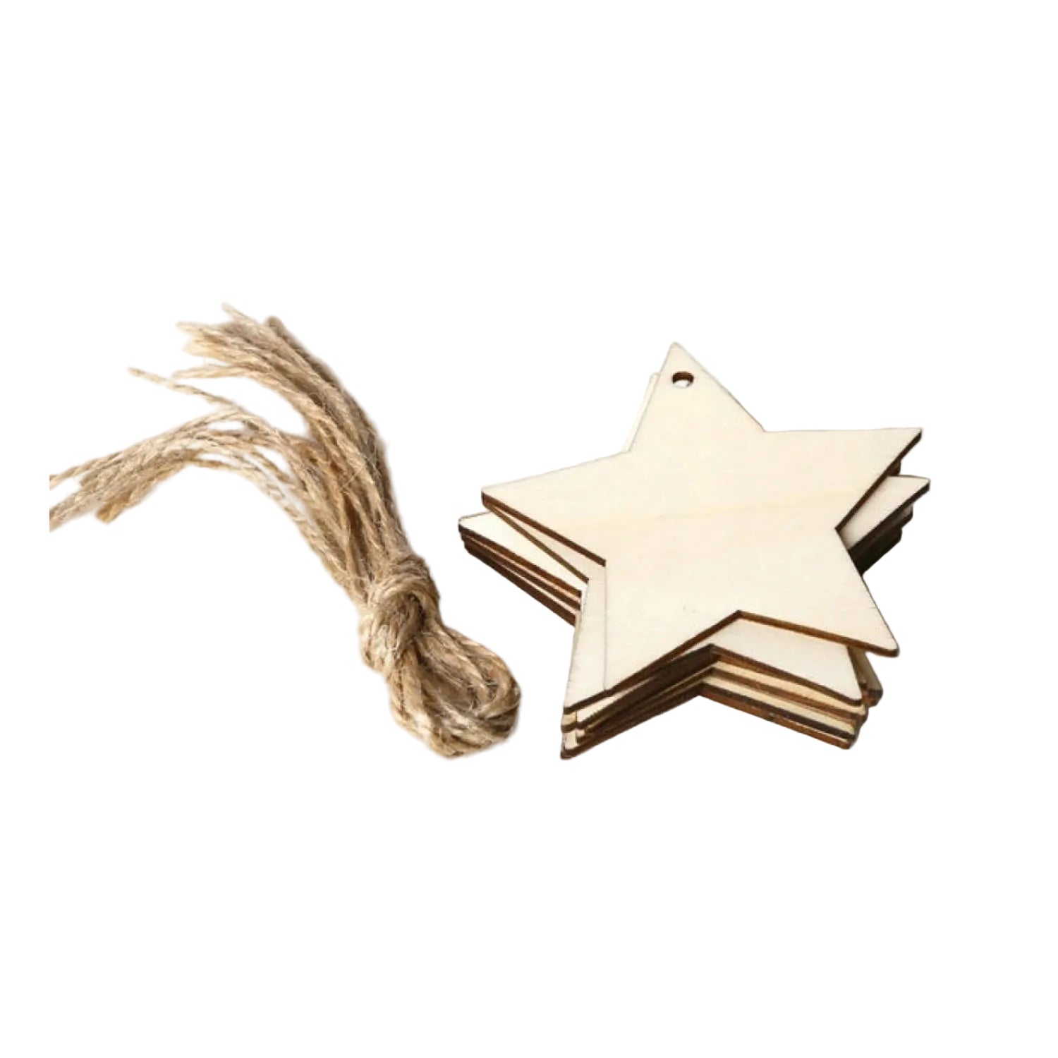 10pcs Wooden Blanks with Thread Christmas Hanging Ornament Forms Tree Bell Star Bauble Snowflake for DIY Craft - Star - Asia Sell