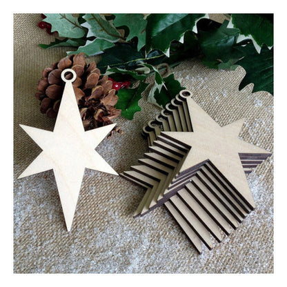 10pcs Wooden Blanks with Thread Christmas Hanging Ornament Forms Tree Bell Star Bauble Snowflake for DIY Craft - Star of Bethlehem - Asia Sell