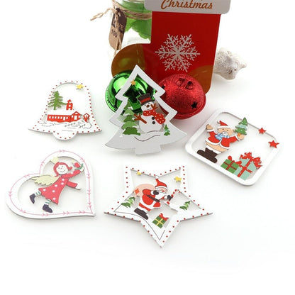 10pcs Wooden DIY Christmas Tree Hanging Ornaments Pendant Bells Santa Claus Christmas Decorations - Snowman Tree - - Asia Sell