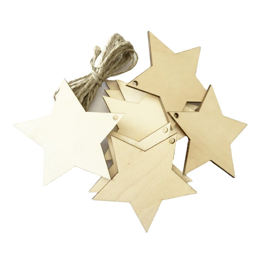 10pcs Wooden Stars with Thread Holes and String 80mm Wood Crafts Decorations Blank Forms - Asia Sell