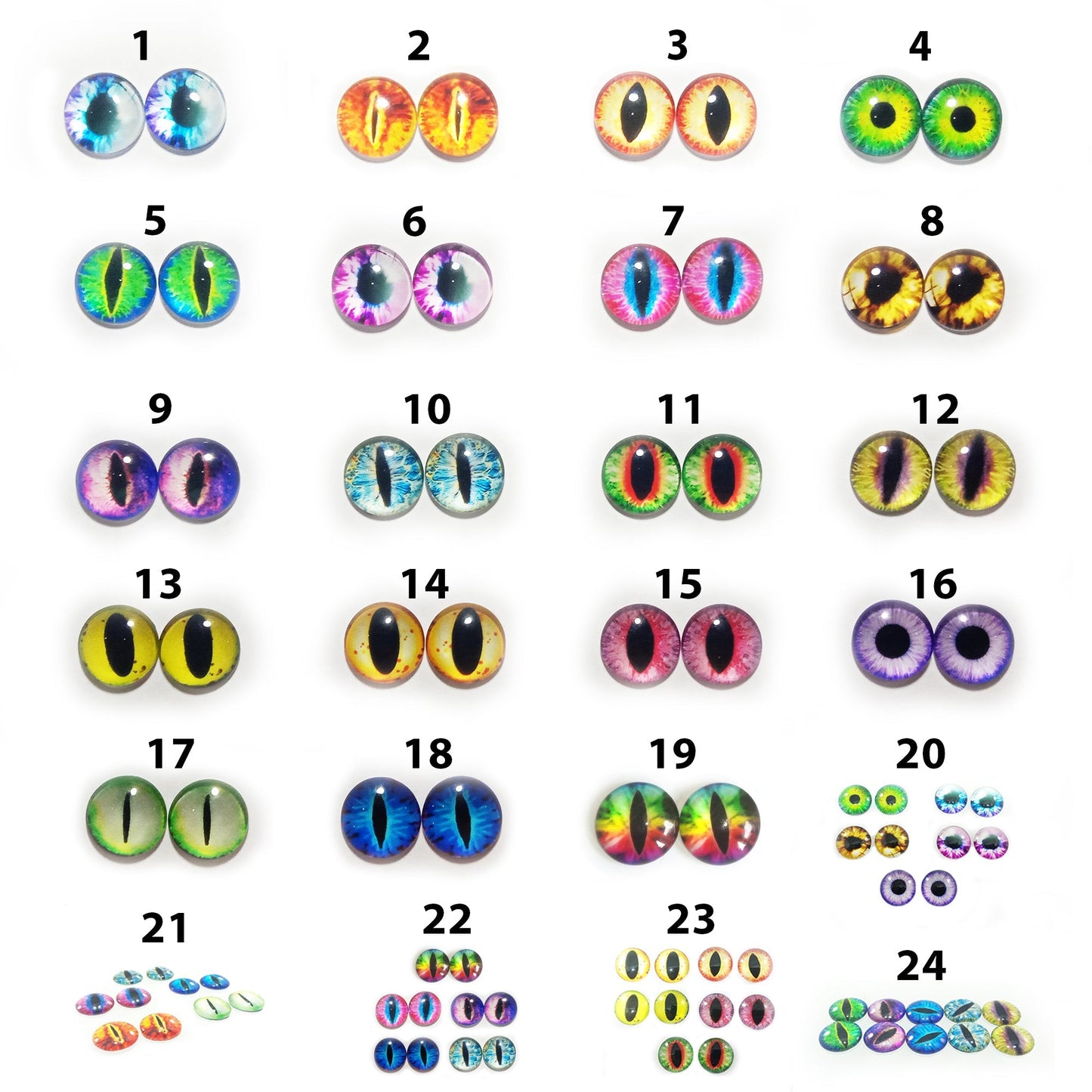 10pcs 20mm Glass Eyes Cabochon Lizard Cat Frog Animal Flat Dome Eye