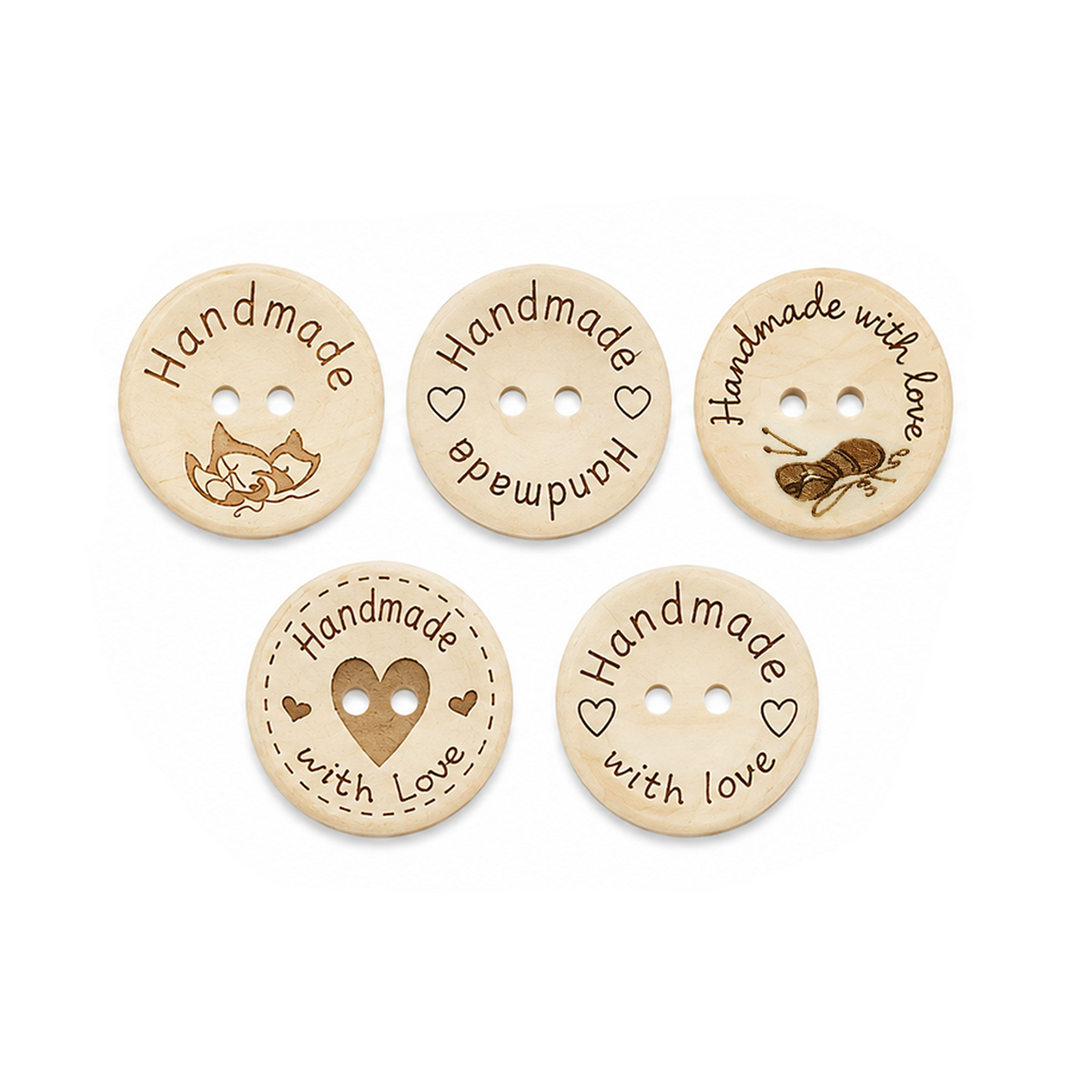 10pcs 2-Holes Handmade with Love Round Wooden Buttons Button Handmade Clothes