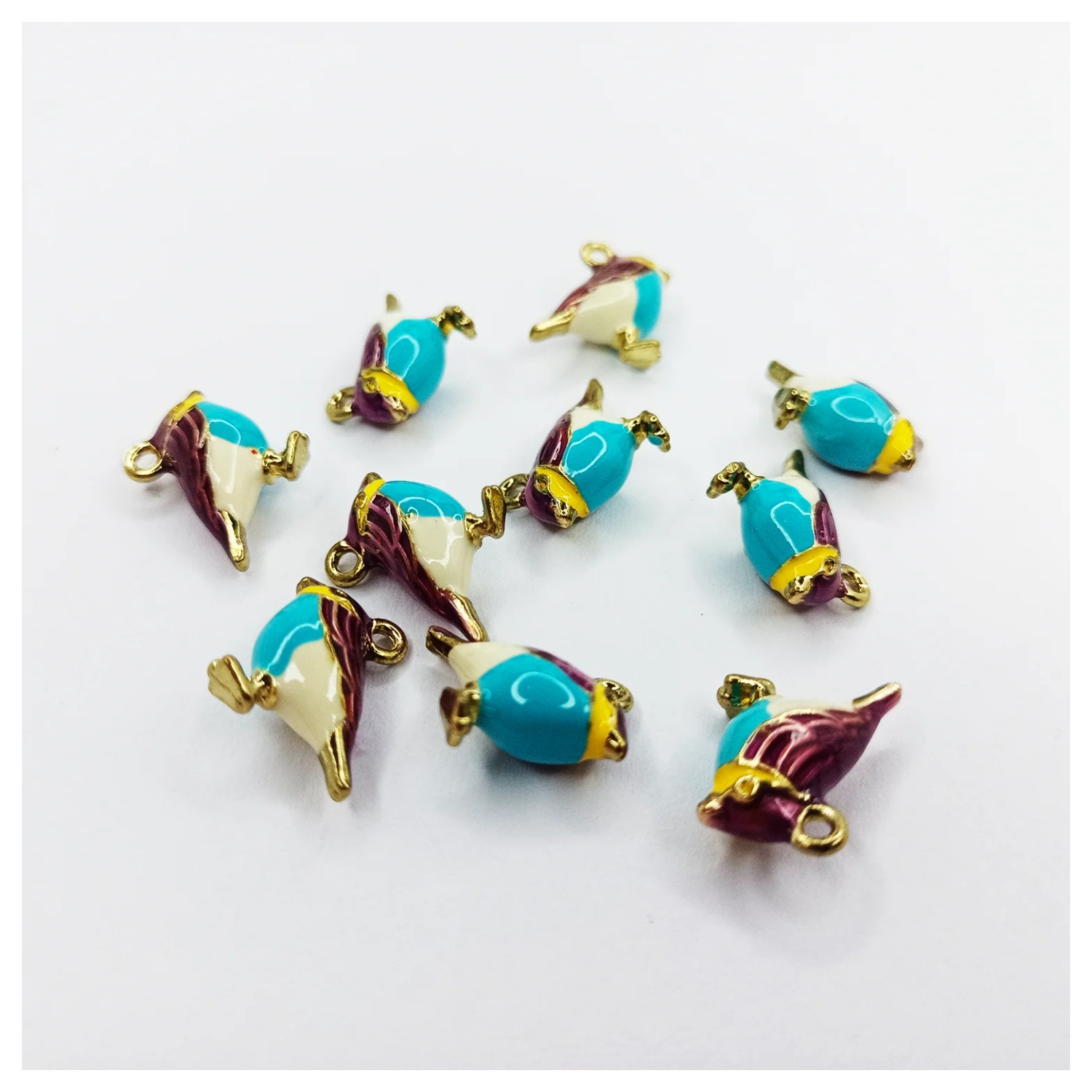 10pcs Figurine Birds Resin Metal Wings Charms 17mm Jewellery Findings Necklace Pendant - Purple Gold White Blue Yellow