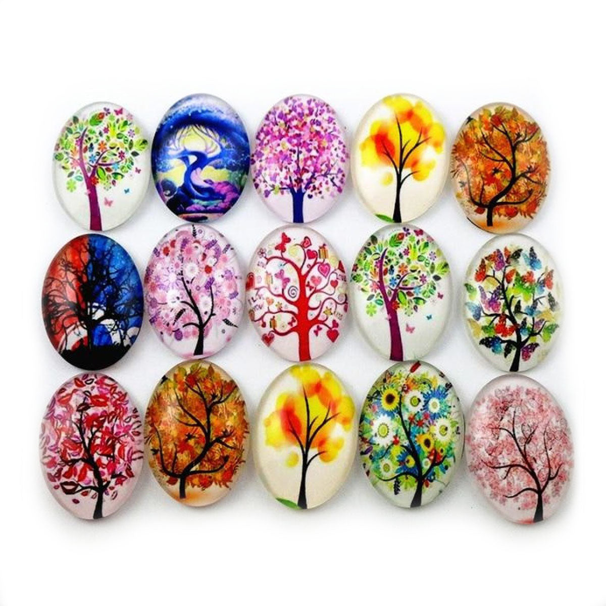 10pcs Glass Cabochons Flower Tree Life Handmade Oval Shape 18x25mm Jewellery Accessories - TREES 2 - Asia Sell