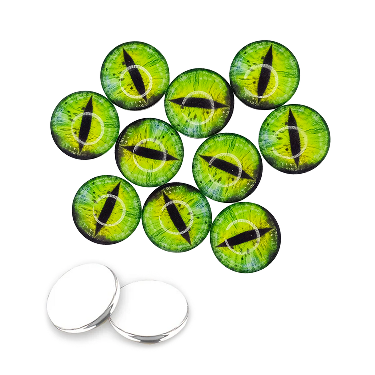 10pcs Green Cats Eyes Glass Cabochon Thin Slit Pupil Dragon Eyes Flat Round Dome Eyeball Figurines Dolls