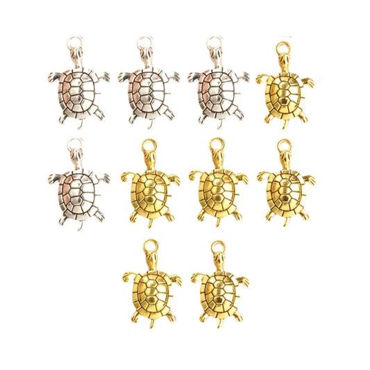 10pcs Retro Turtle Shape Alloy Charms Marine Style Necklace Earrings Cute Animal Pendants for DIY Creative Personality Trinkets | Gold Silver Colour Mixed | Asia Sell