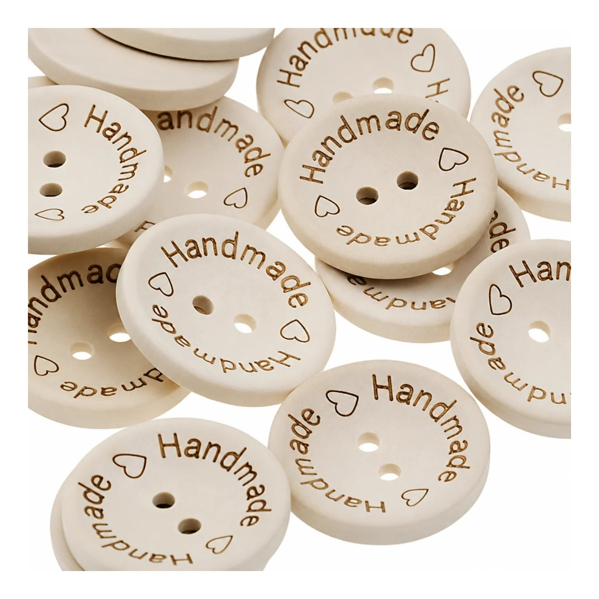 10pcs 2-Holes Handmade with Love Round Wooden Buttons Button Handmade Clothes - 15mm "Handmade Handmade" - Asia Sell