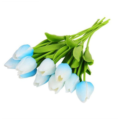 10x Artificial Tulips Flowers 35cm Stem Bouquet Fake Flower Wedding Bridal Decoration - Light Blue - - Asia Sell