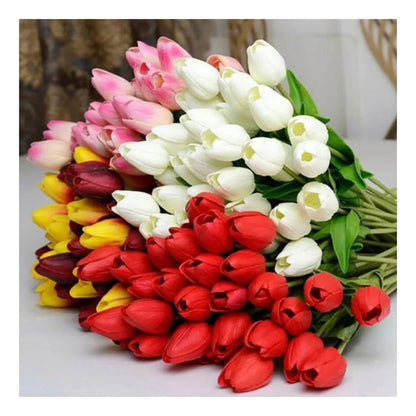 10x Artificial Tulips Flowers 35cm Stem Bouquet Fake Flower Wedding Bridal Decoration - Rose Pink - Asia Sell