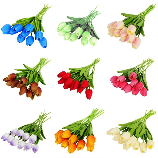 10x Artificial Tulips Flowers 35cm Stem Bouquet Fake Flower Wedding Bridal Decoration SET A - Rose Pink - Asia Sell